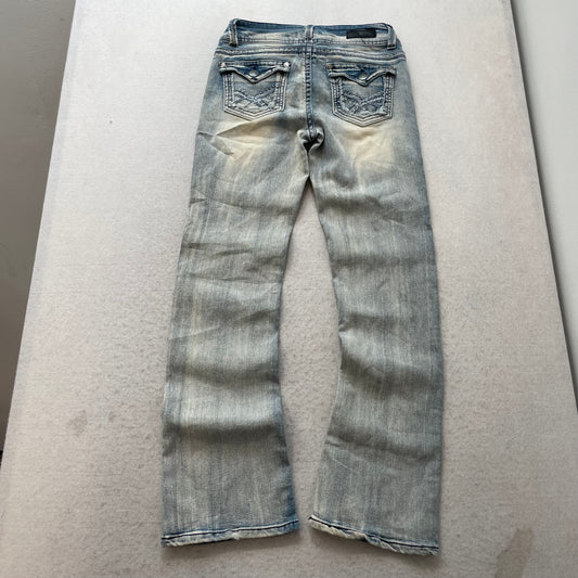 Wallflower Women's Blue Faded Low Rise Bootcut Denim Jeans Pockets Y2k Size 9