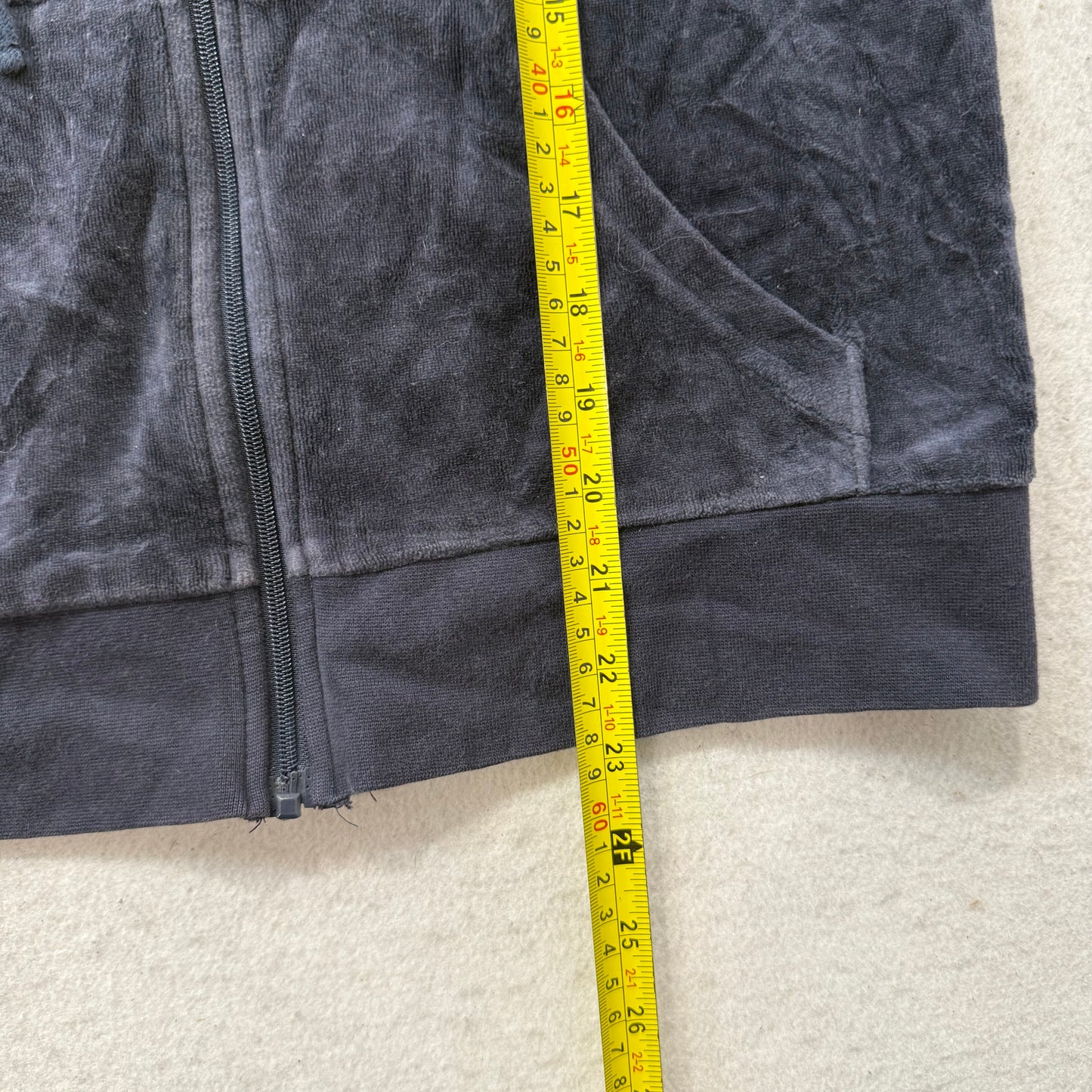 Juicy Couture Women's Navy Velour Full Zip Hoodie Split Kangaroo Pockets Size M