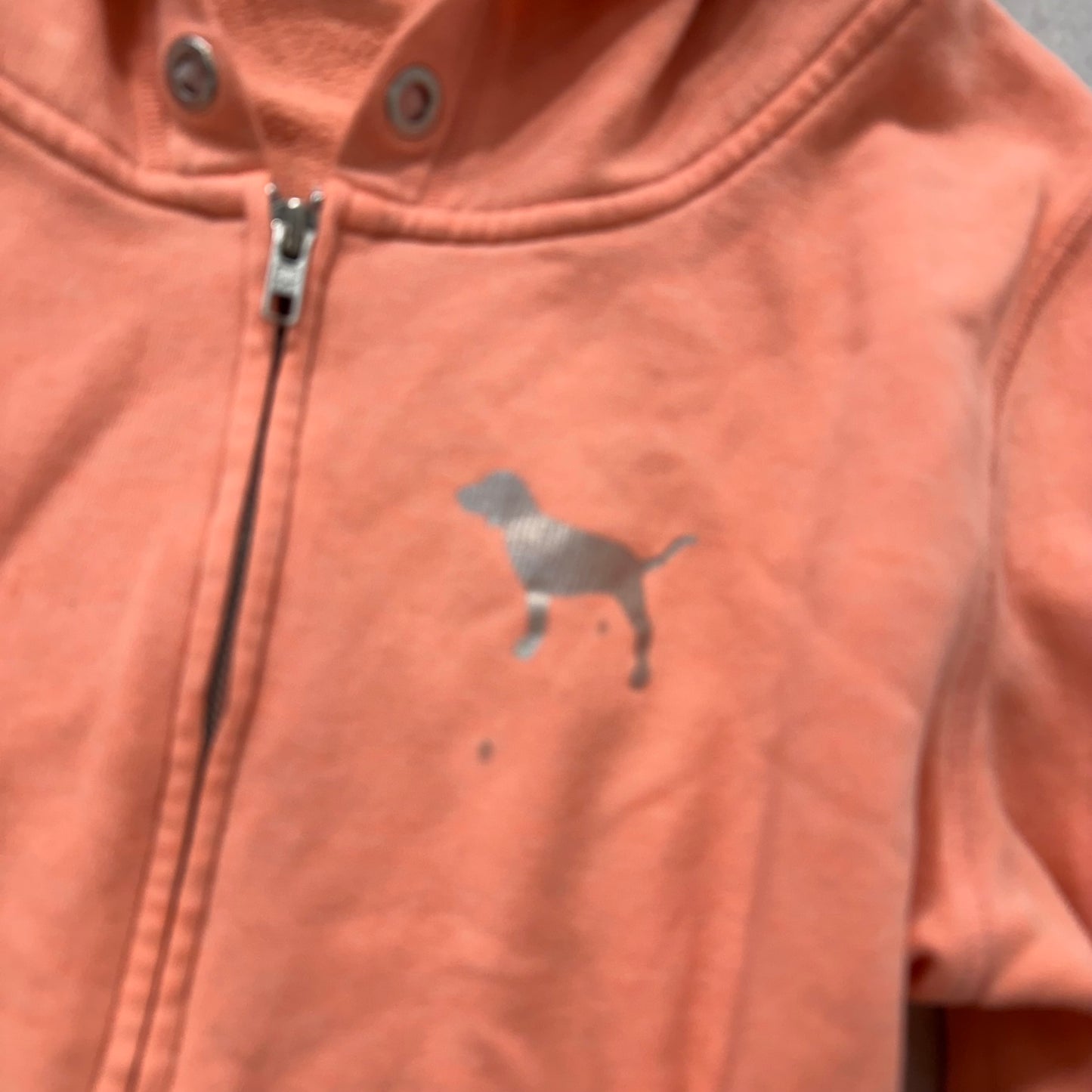 PINK Victoria's Secret Women's Peach Zip-Up Hoodie Long Sleeves Dog Logo Size L