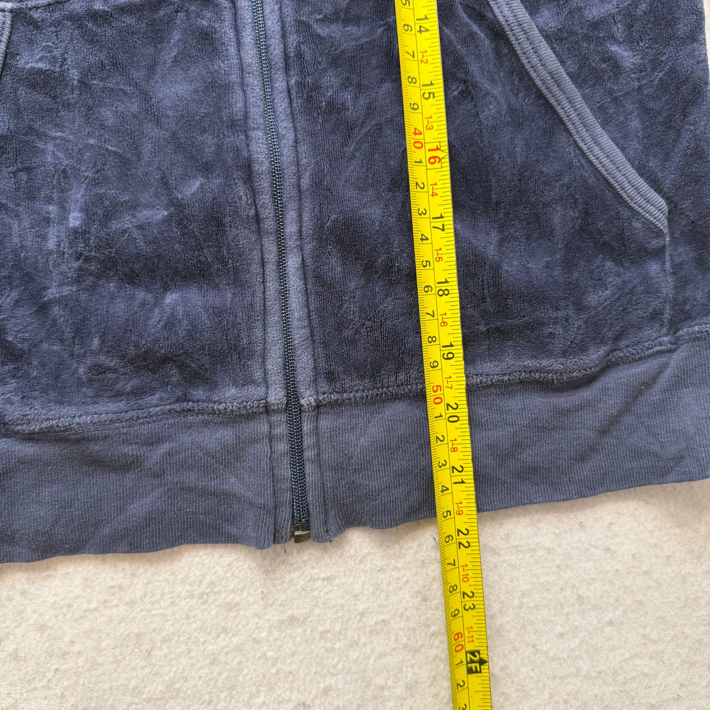 Juicy Couture Women's Navy Blue Velour Zip-Up Hoodie Loungewear Pockets Size M
