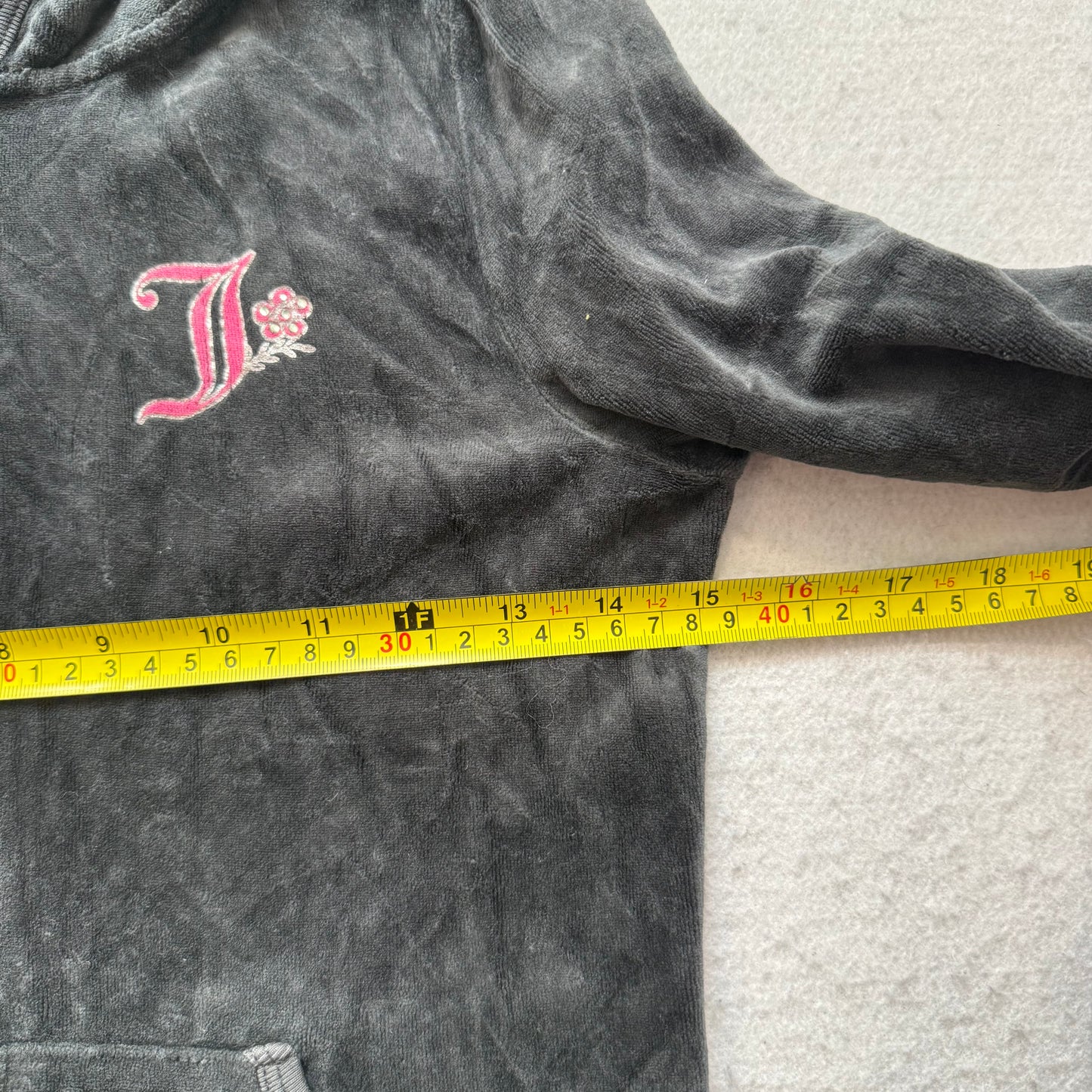 Juicy Couture Women's Charcoal Gray Velour Zip-Up Hoodie Crown Crest Logo Size S