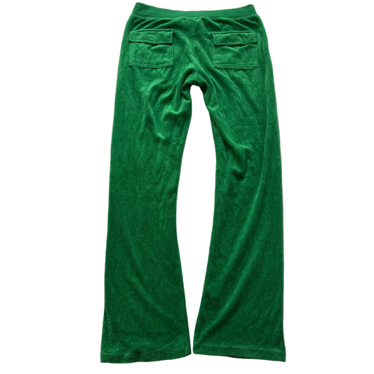 Juicy Couture Women's Kelly Green Velour Flared Track Pant Flap Pockets Size P