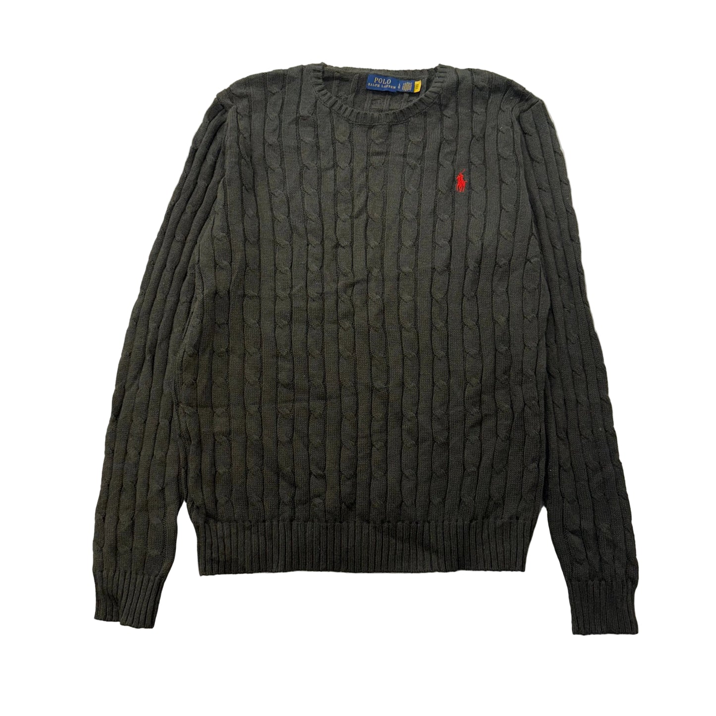 Polo Ralph Lauren Men's Olive Green Cable-Knit Sweater Crewneck Logo Size L NWT