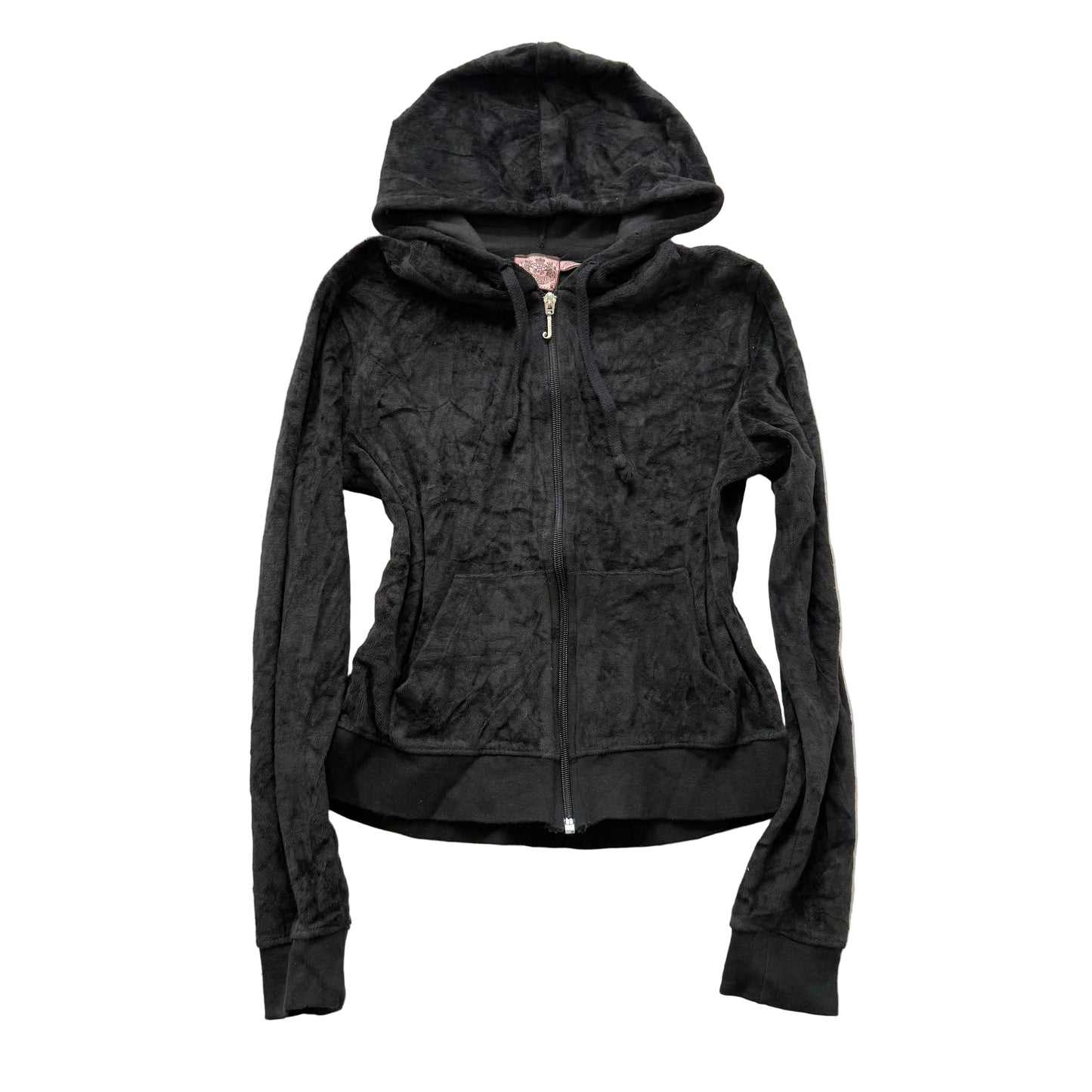 Vintage Juicy Couture Women's Black Velour Full Zip Hoodie Loungewear Y2K Size S