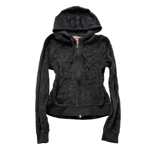 Vintage Juicy Couture Women's Black Velour Full Zip Hoodie Loungewear Y2K Size S
