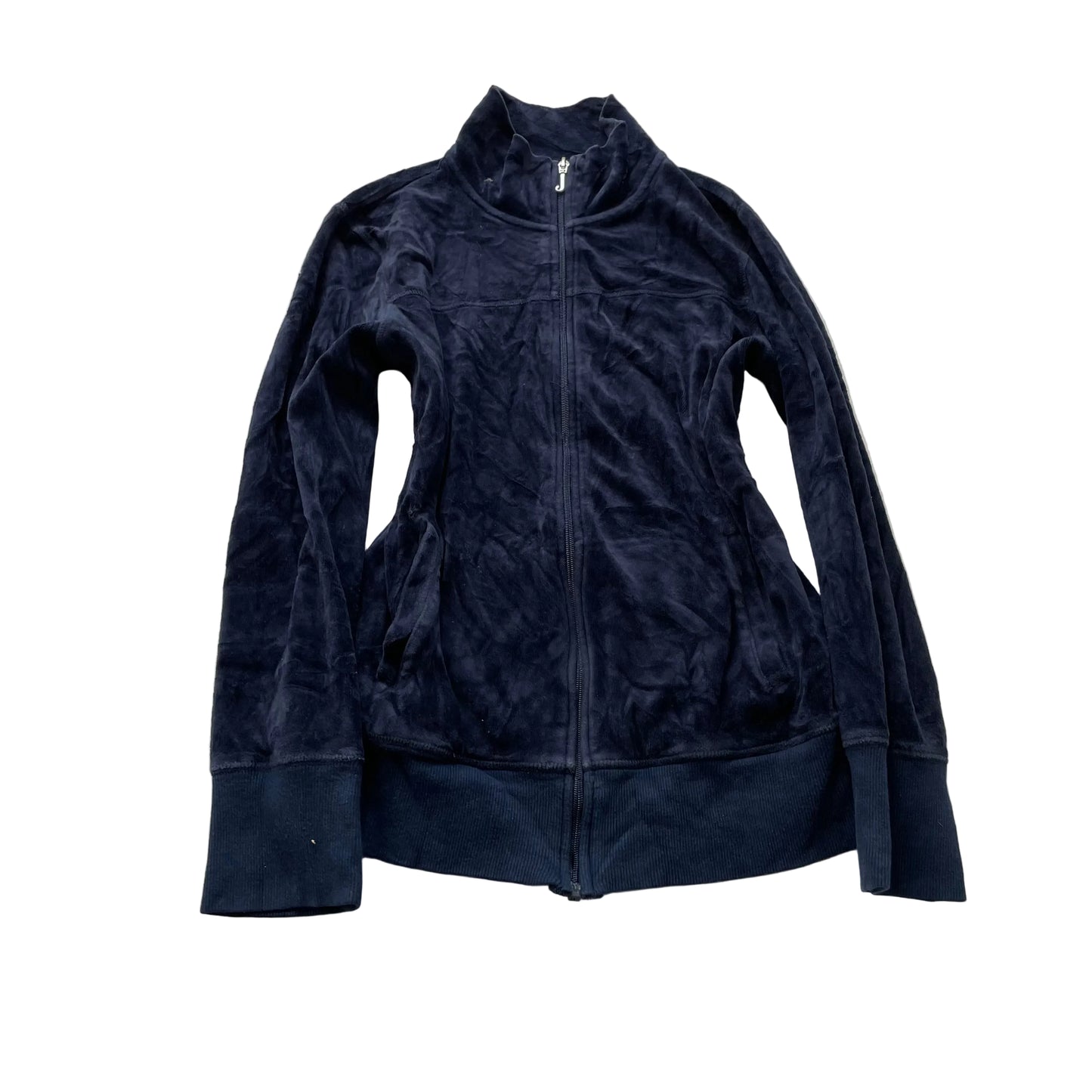 Vintage Juicy Couture Women's Navy Velour Zip-Up Track Jacket Pockets Y2k Size L