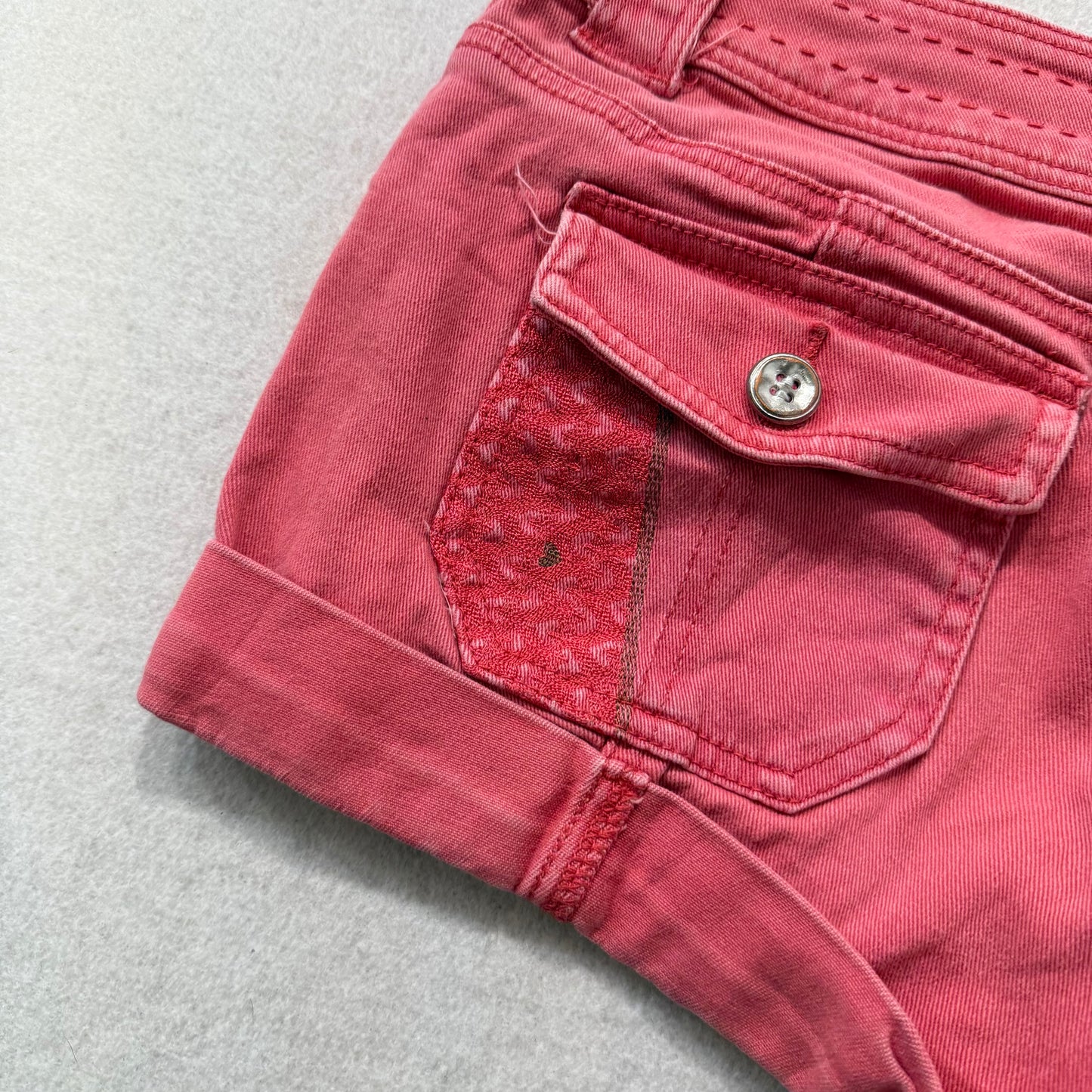 Personal Identity Dusty Rose Denim Shorts Rolled Cuff Button Pockets Size M