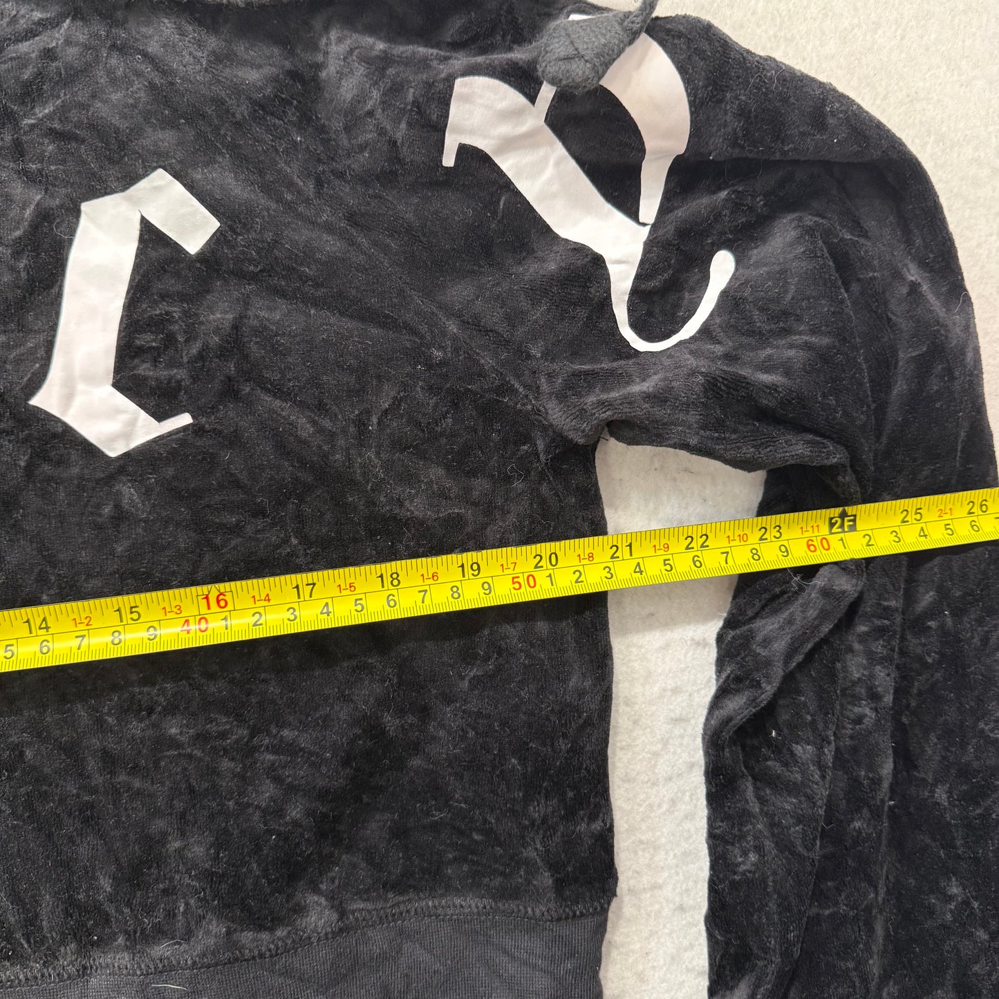 Juicy Couture Women's Jet Black Velour Zip-Up Cropped Hoodie Long Sleeve Size M
