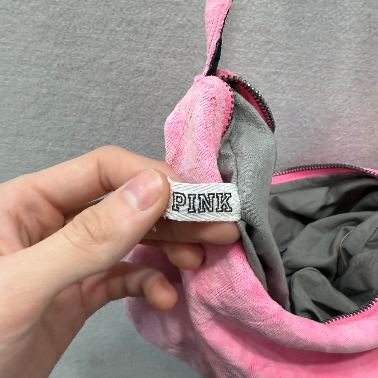 PINK Victoria's Secret Women's Pink Velour Graphic Logo Classic Y2k Shoulder Bag