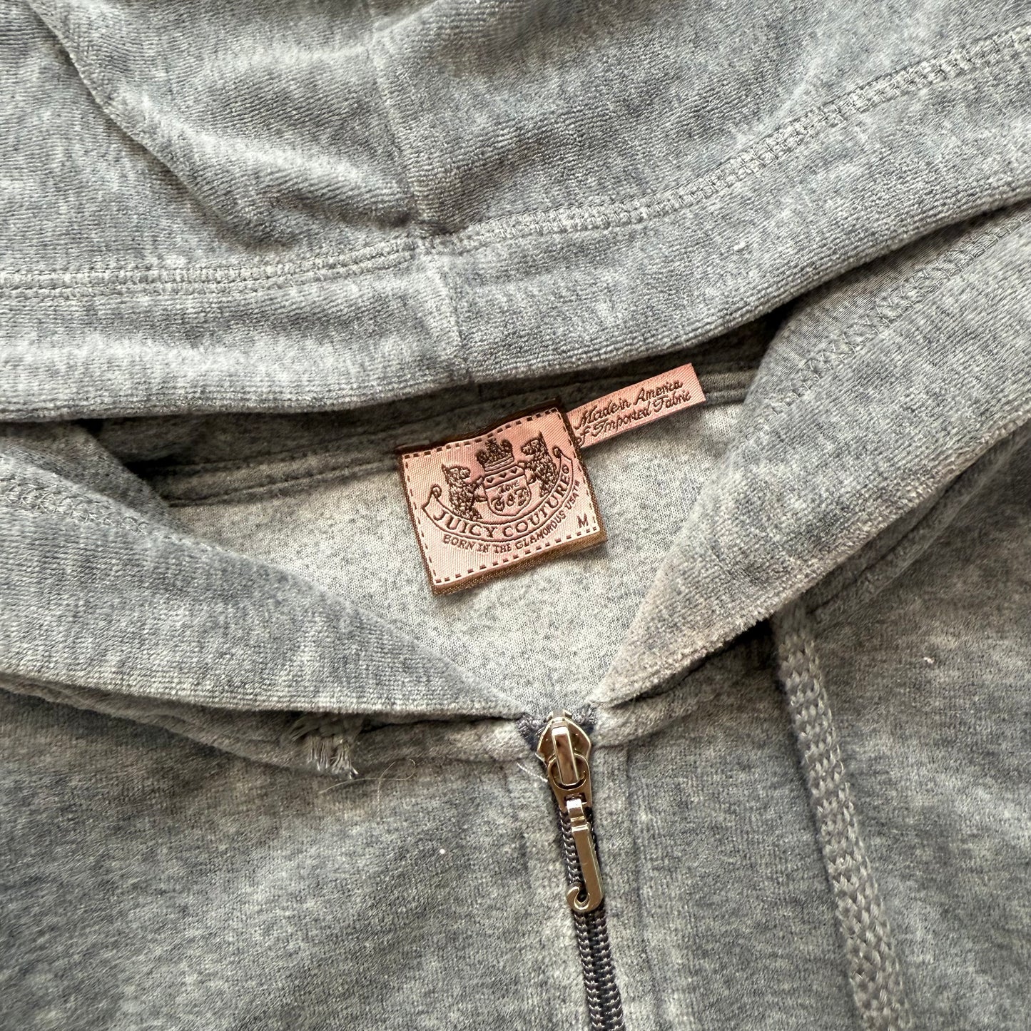 Juicy Couture Women's Grey Velour Zip-Up Hoodie Drawstring Pockets Y2K Size M