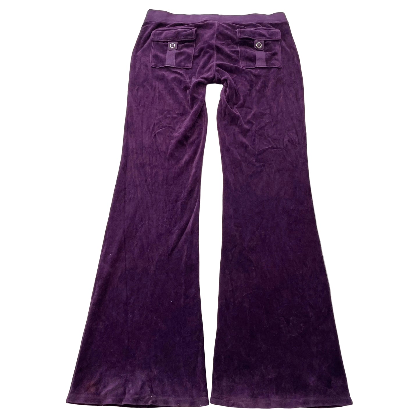 Juicy Couture Women's Purple Velour Flared Leg Track Pants Back Flap Pockets - M