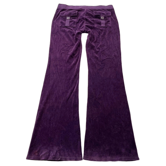 Juicy Couture Women's Purple Velour Flared Leg Track Pants Back Flap Pockets - M