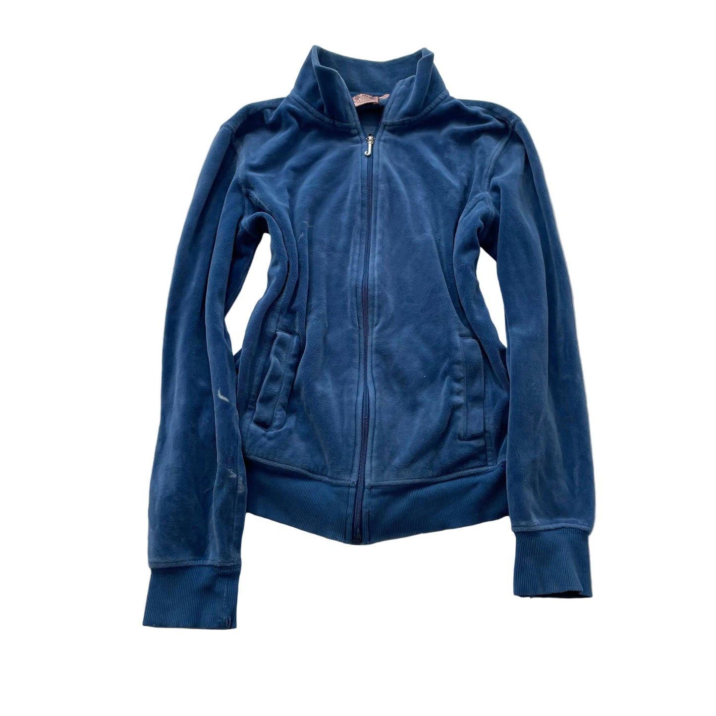 Juicy Couture Women's Blue Velour Zip-Up Track Jacket Loungewear Pockets Size M