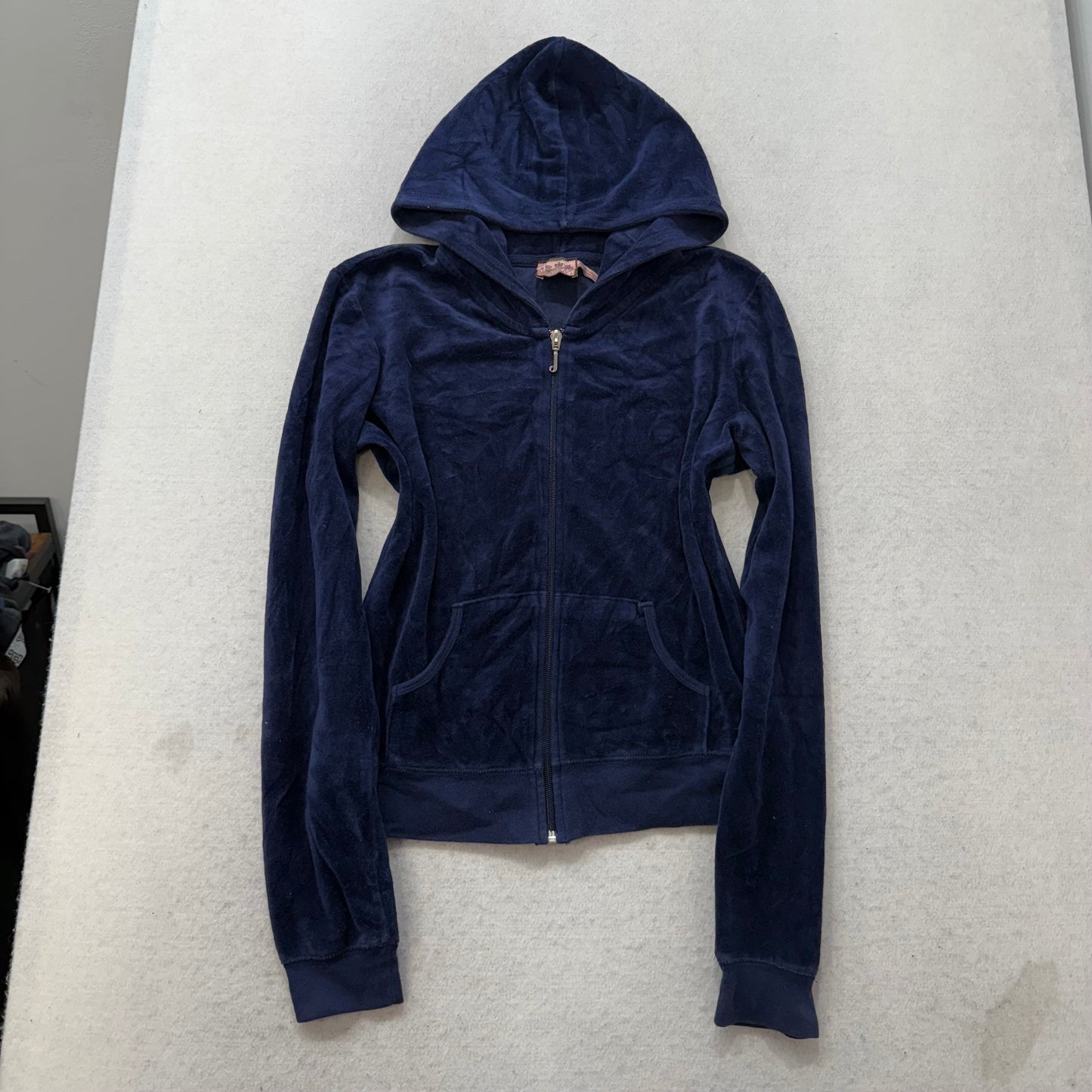 Vintage Juicy Couture Scottie Dogs Women's Navy Velour Hoodie Made In USA Size S