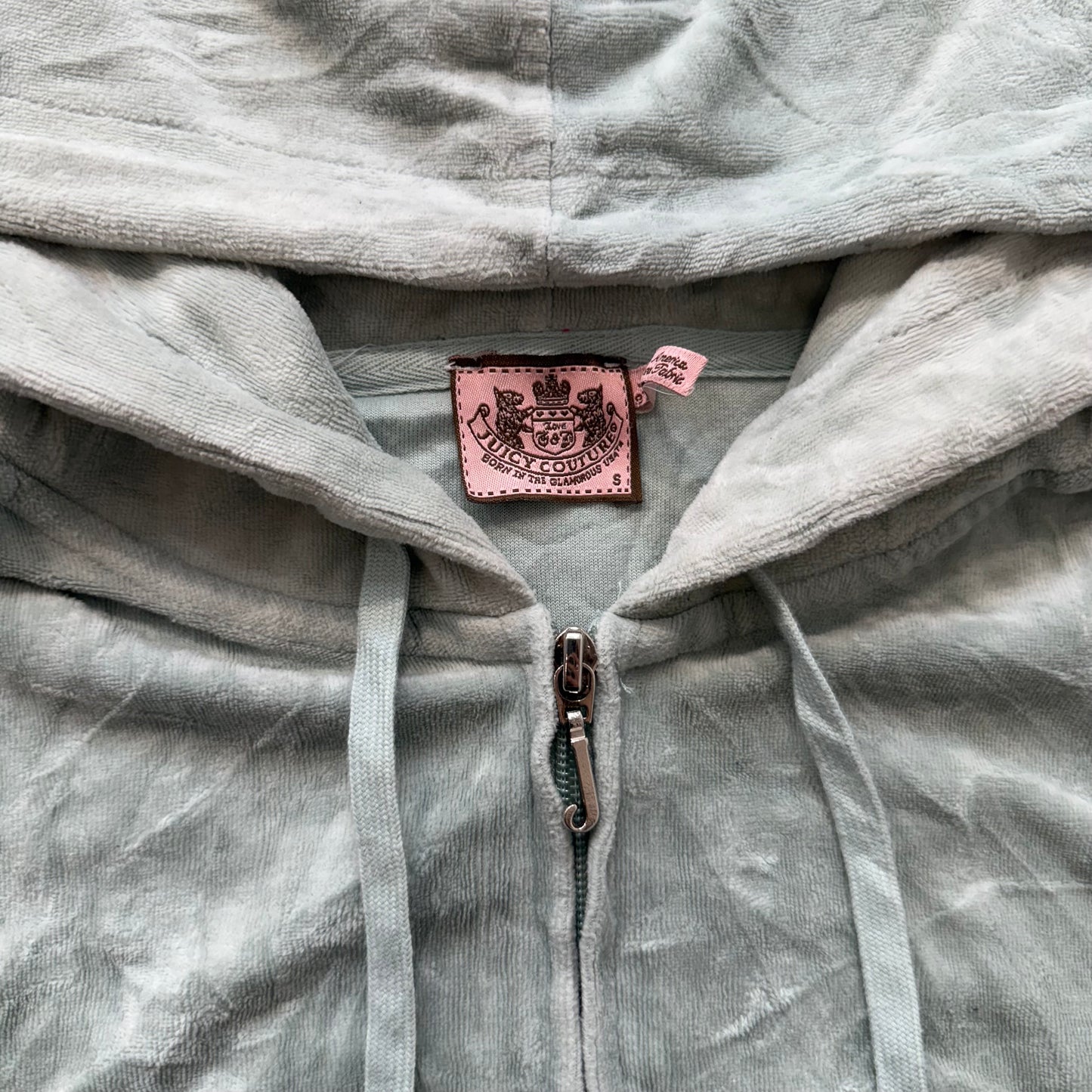 Vintage Juicy Couture Women's Sage Green Velour Zip-Up Hoodie Pockets Y2k Size S