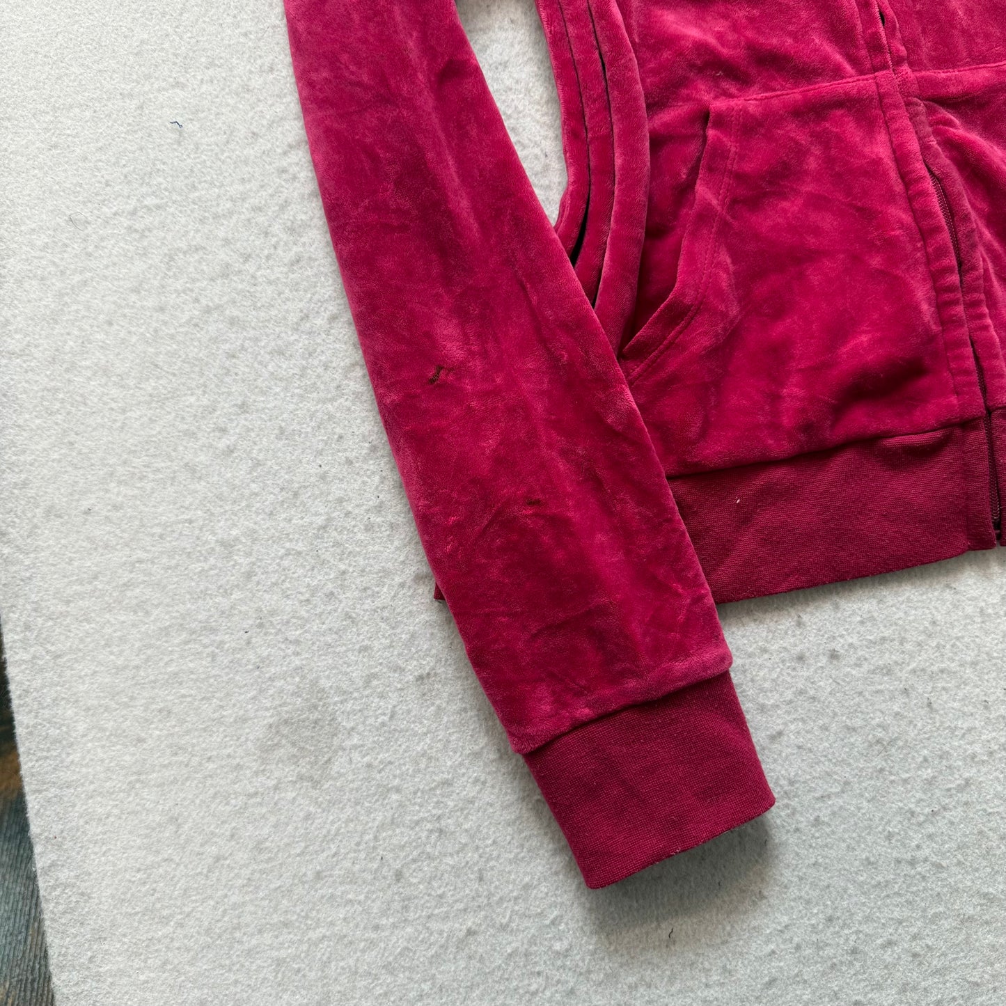 Juicy Couture Women's Hot Pink Velour Zip-Up Hoodie Back Glitter Logo Y2k Size S