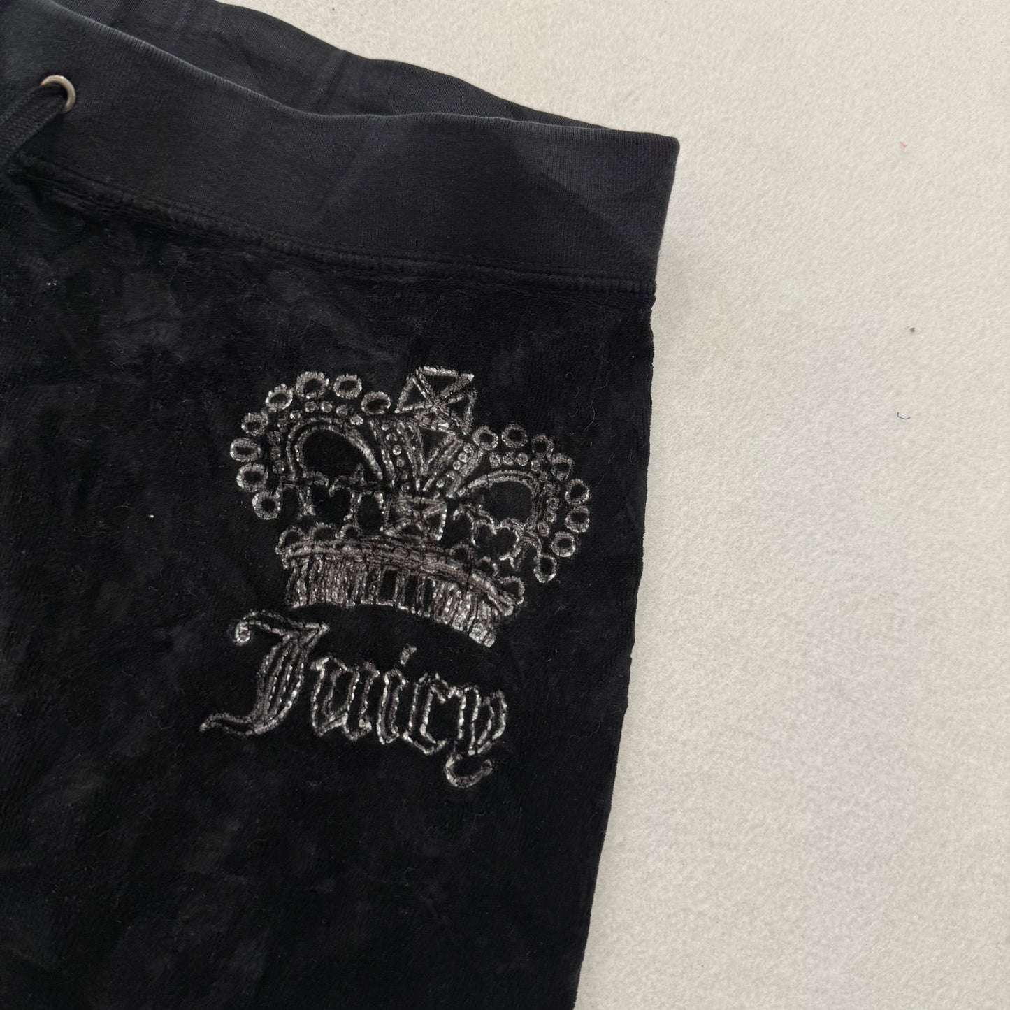Vintage Juicy Couture Women's Black Velour Flared Track Pant Crown Logo Size S