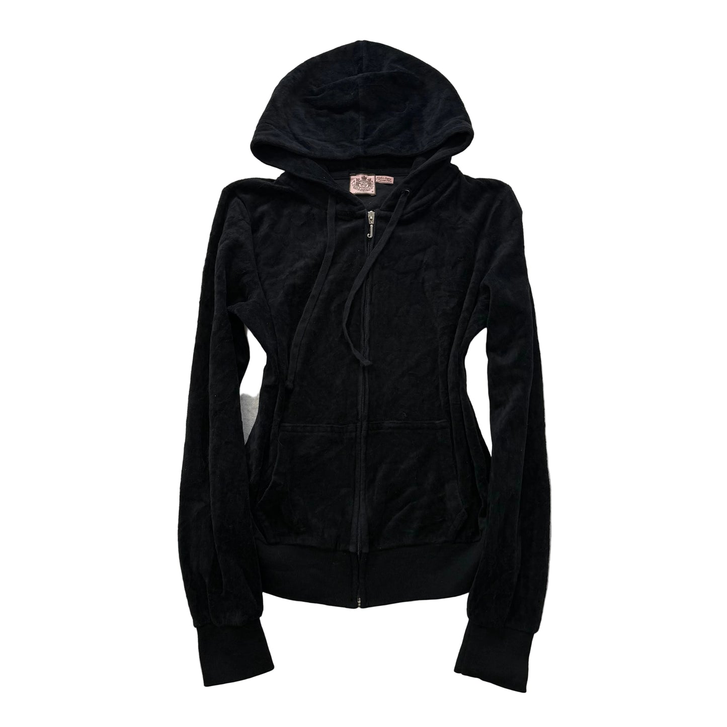 Juicy Couture Womens Solid Black Velour Full Zip Hoodie Loungewear Preppy Size M