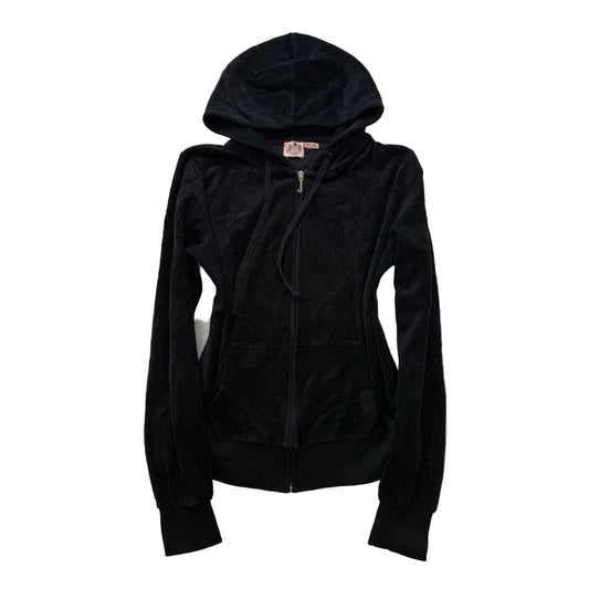 Juicy Couture Womens Solid Black Velour Full Zip Hoodie Loungewear Preppy Size M