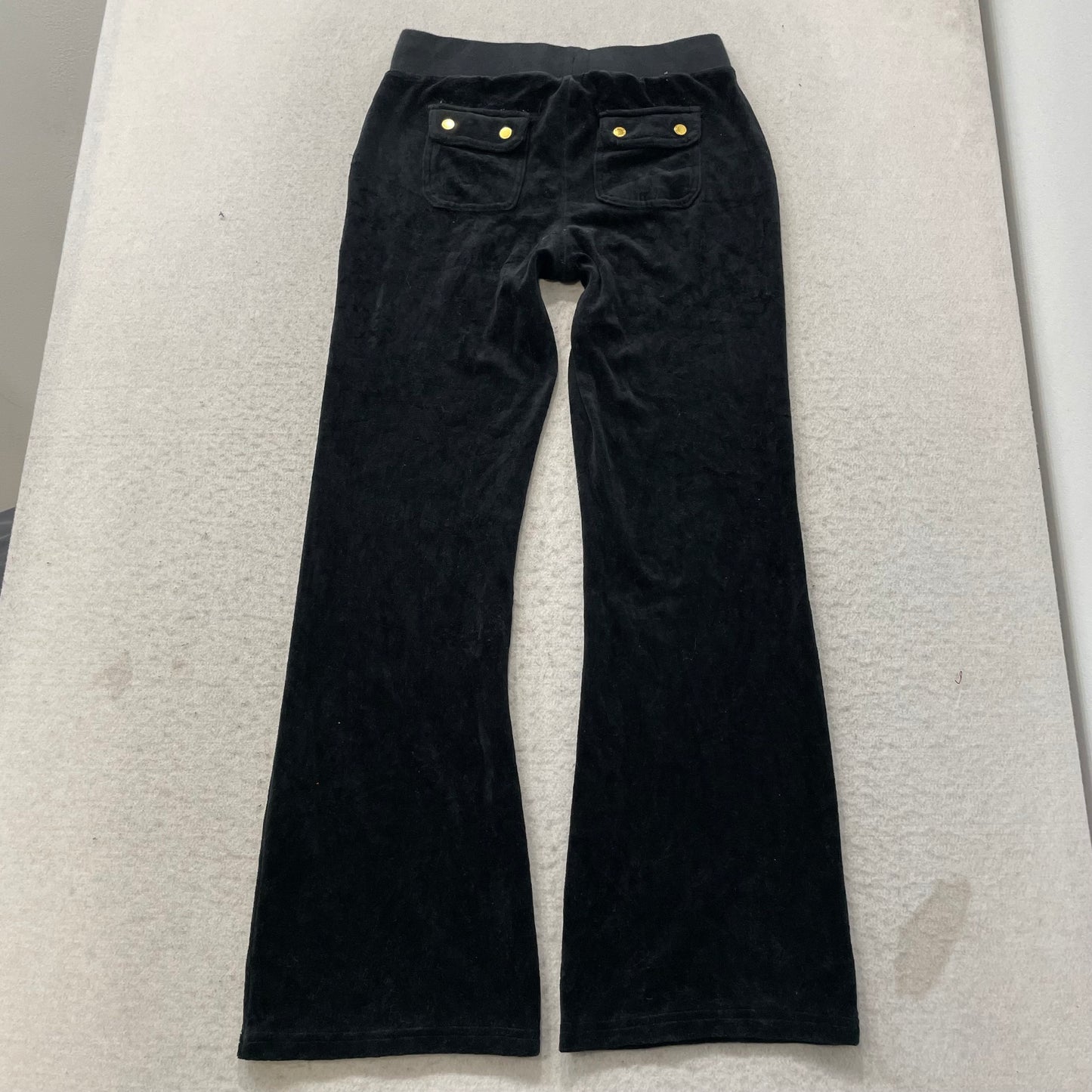 Juicy Couture Womens Black Velour Flare Track Pant Drawstring Snap Pocket Size S