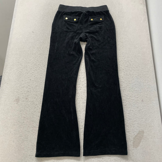 Juicy Couture Womens Black Velour Flare Track Pant Drawstring Snap Pocket Size S