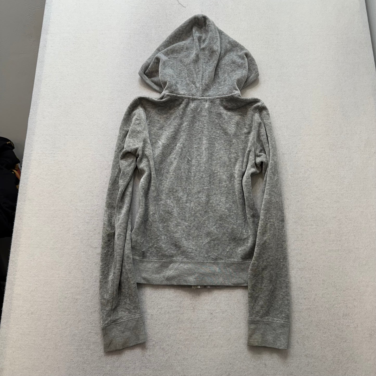 Juicy Couture Gray Velour Zip Up Hoodie Long Sleeves Slash Pockets Size P