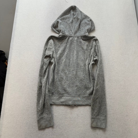 Juicy Couture Gray Velour Zip Up Hoodie Long Sleeves Slash Pockets Size P
