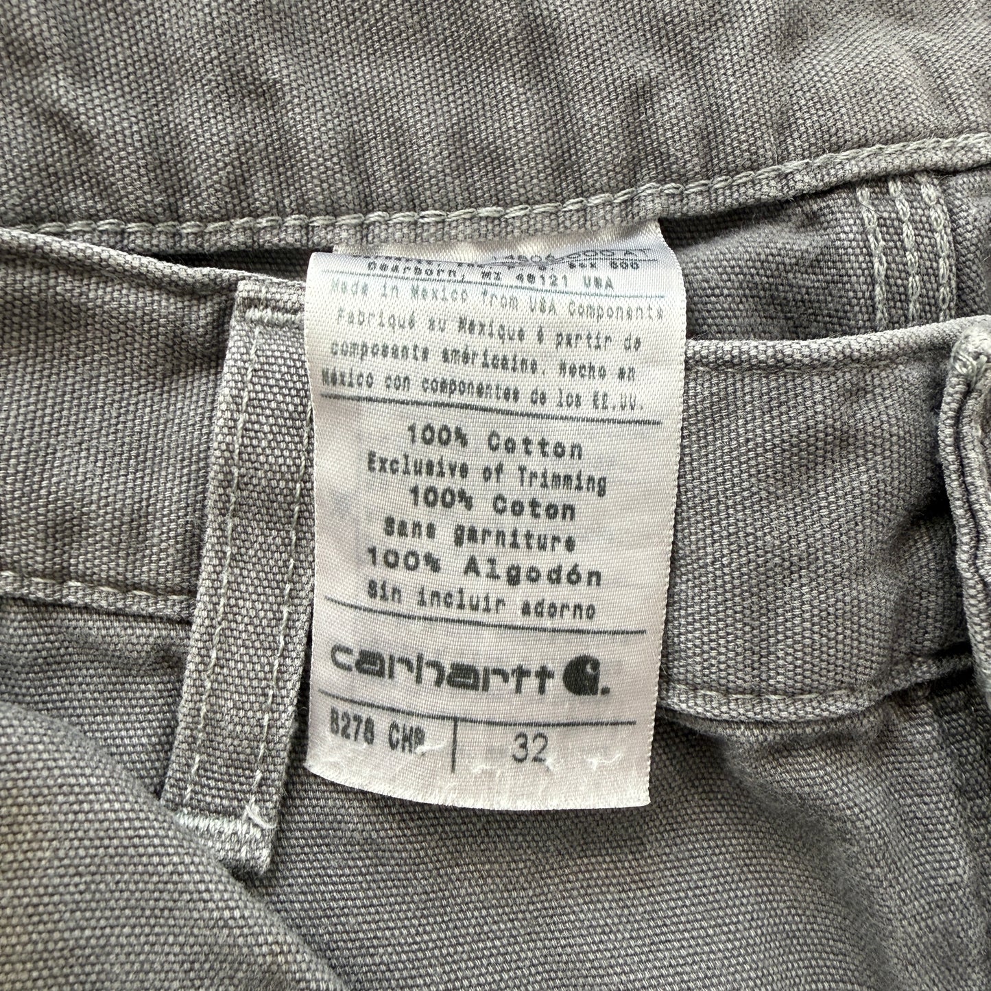 Carhartt B276 Men's Gray Canvas Duck Work Shorts Utility Carpenter Logo Size 32
