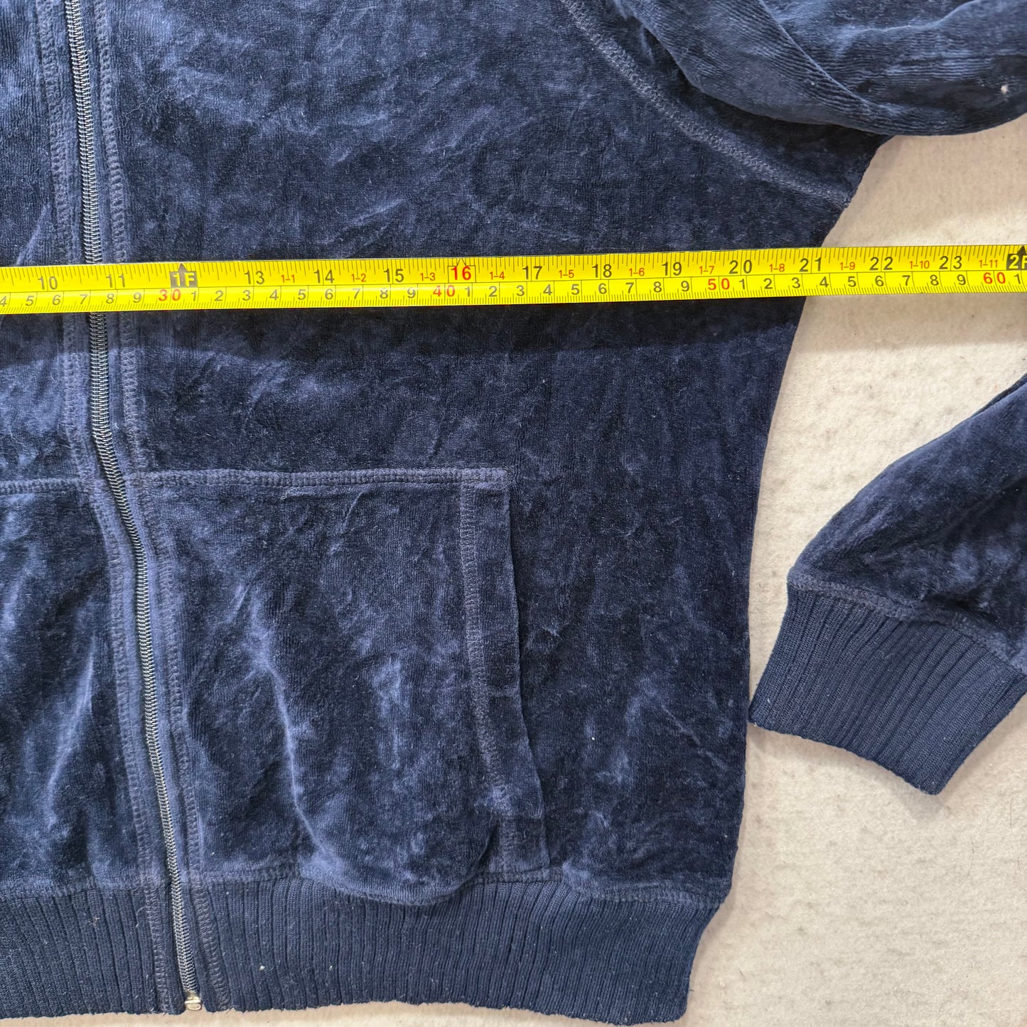 Vintage Juicy Couture Women's Navy Velour Full Zip Track Jacket Mock Neck Size L