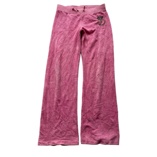 Juicy Couture Kid's Pink Velour Flared Track Pants Signature Logo Casual Size S