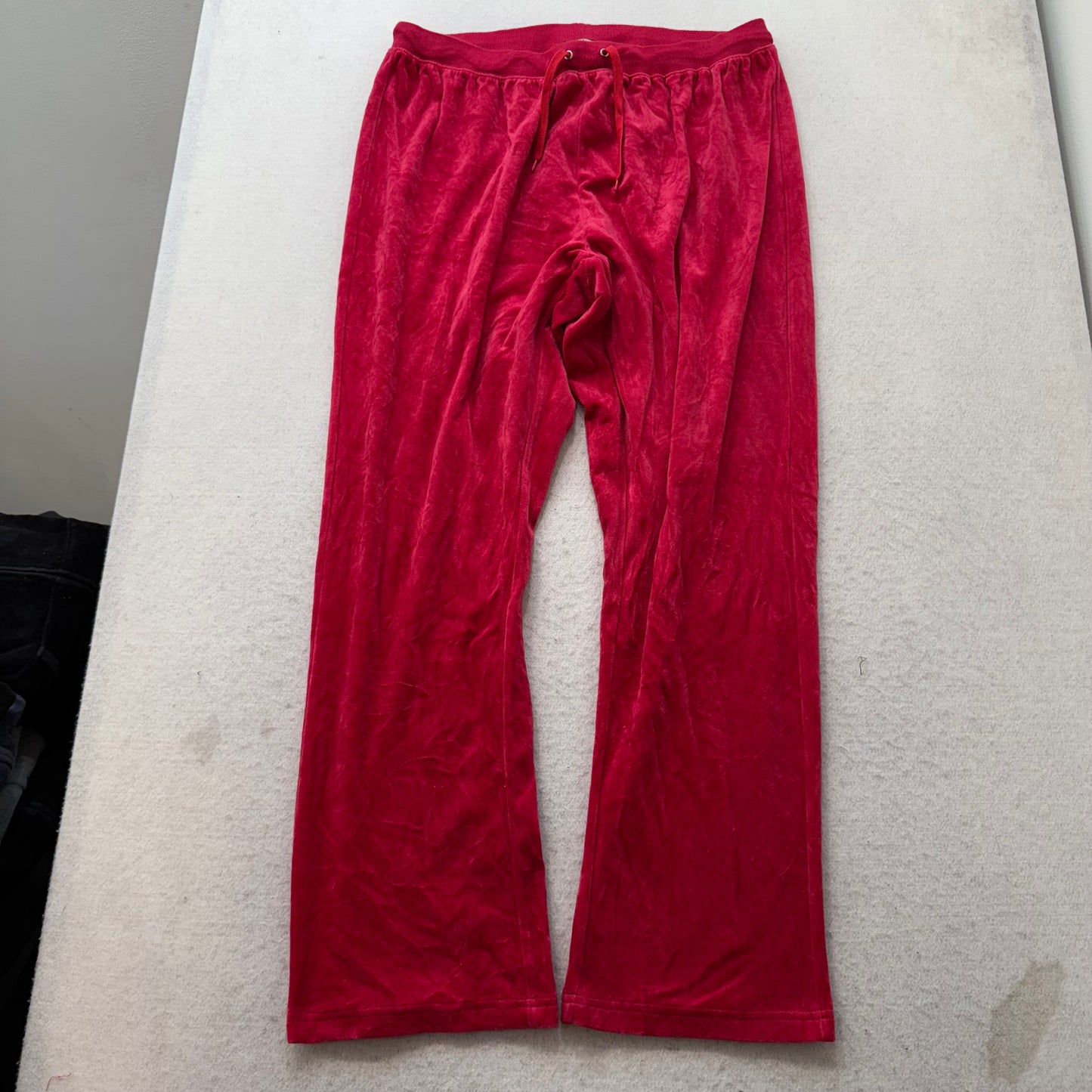 Juicy Couture Women Red Velour Tracksuit Set Zip-Up Hoodie & Flared Pant Size XL