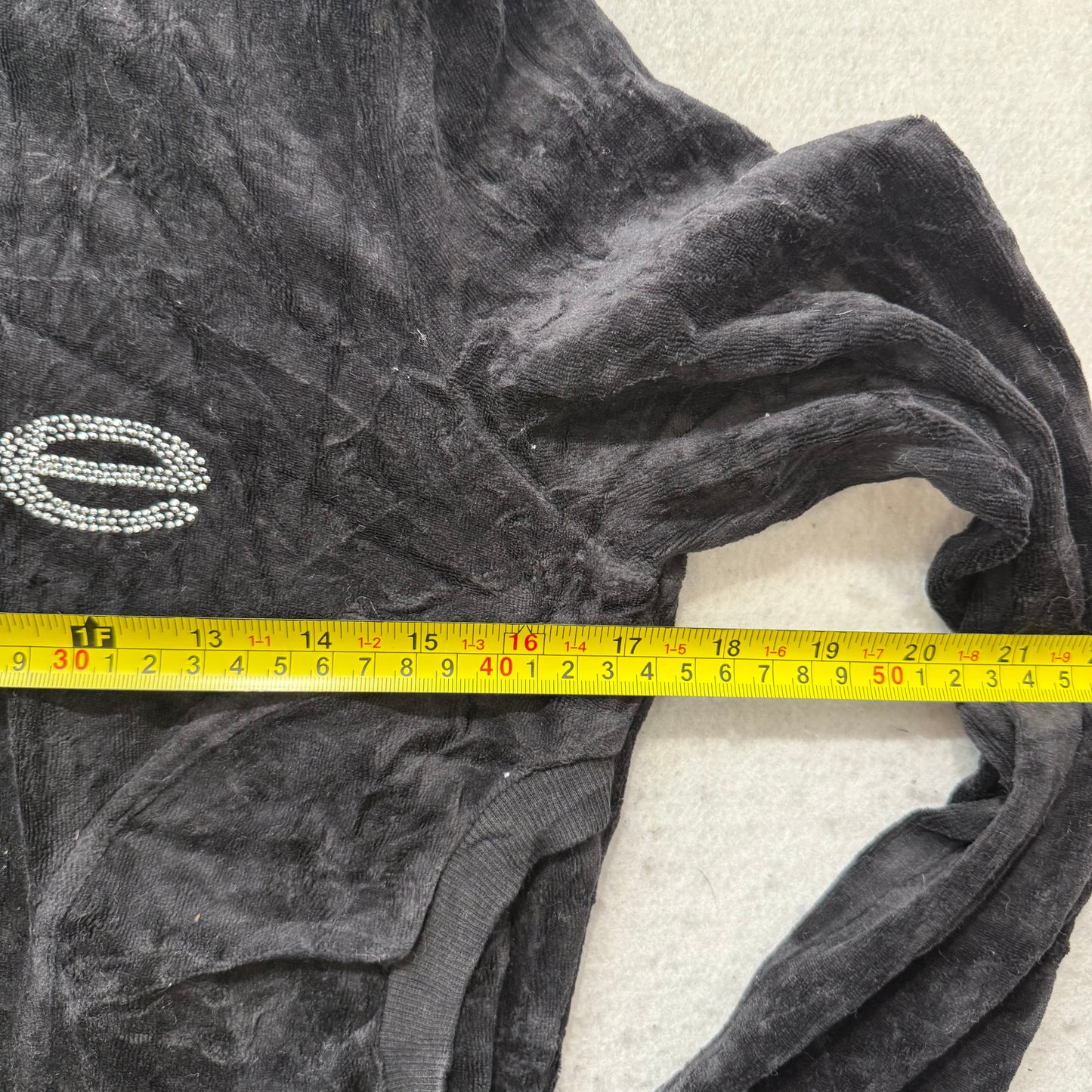 Bebe Women's Black Velour Full Zip Cropped Track Jacket Rhinestones Logo Size M