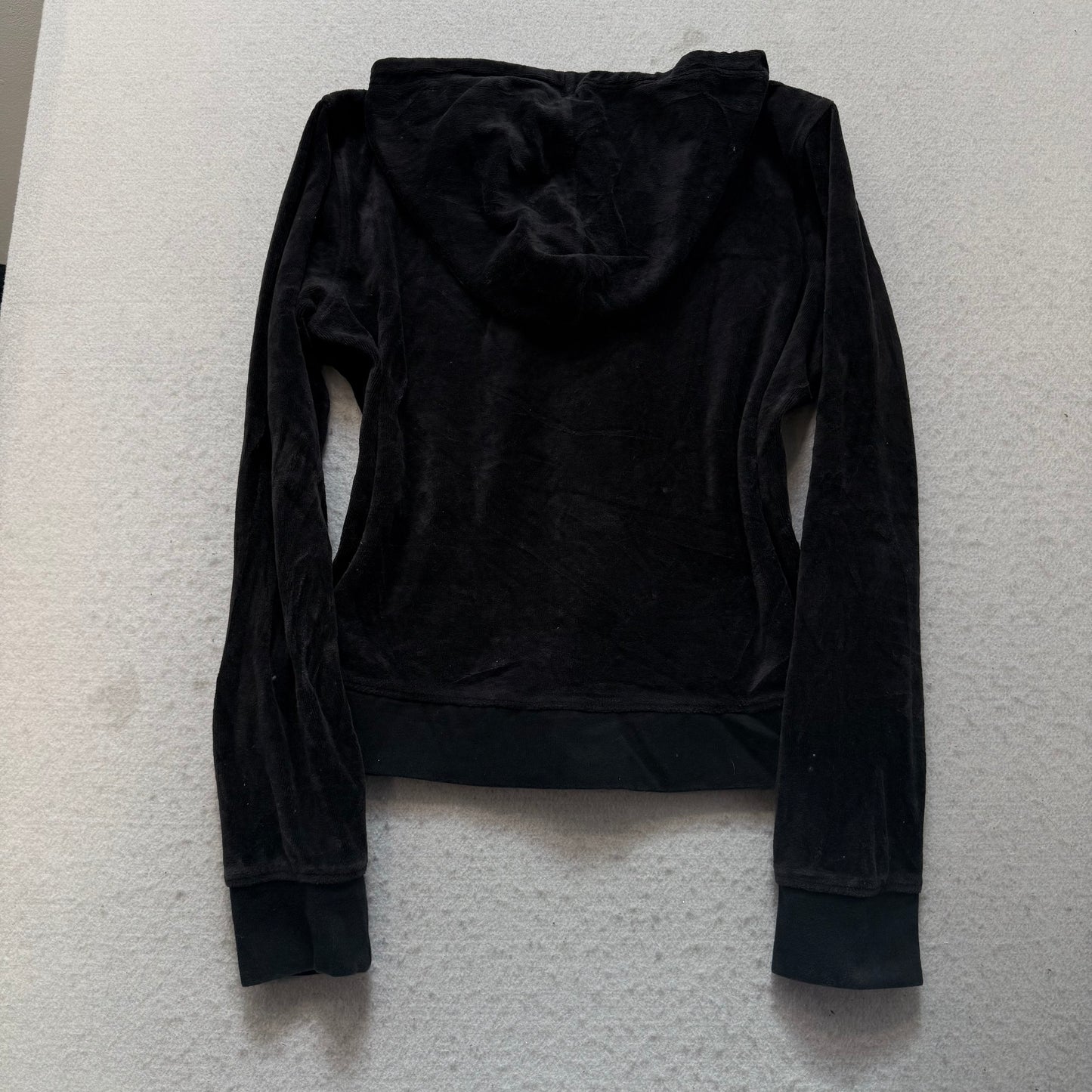 2003 Vintage Juicy Couture Women Black Velour Tracksuit Set Hoodie & Pant Size S