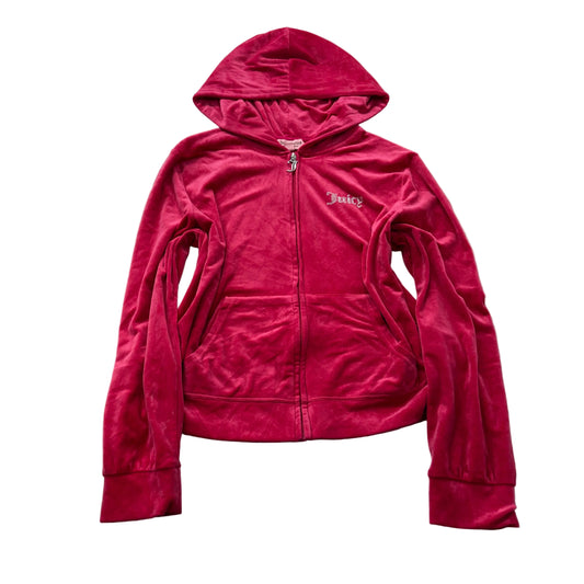 Juicy Couture Women's Red Velour Zip-Up Hoodie Pockets Rhinestone Logo Size XXL