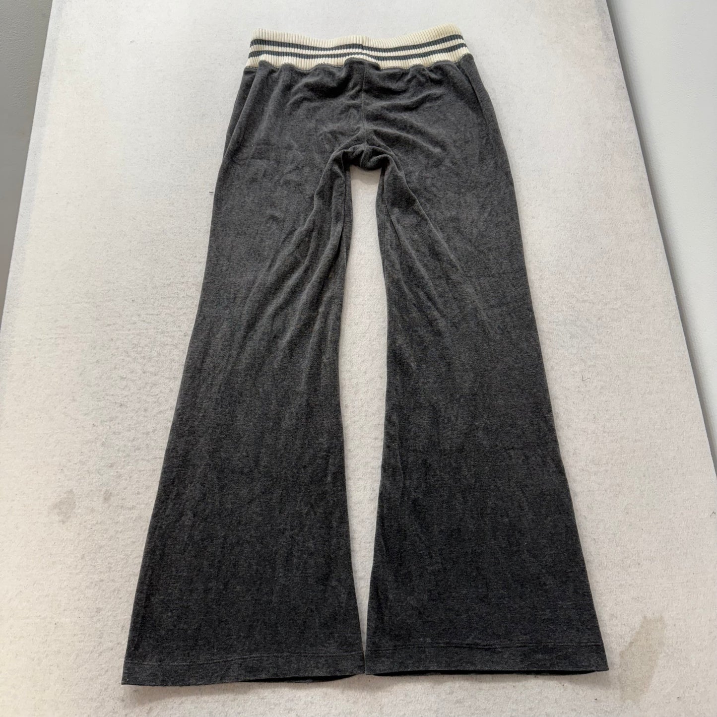 Vtg Juicy Couture Women's Charcoal Velour Flared Track Pant Striped Waist Size S