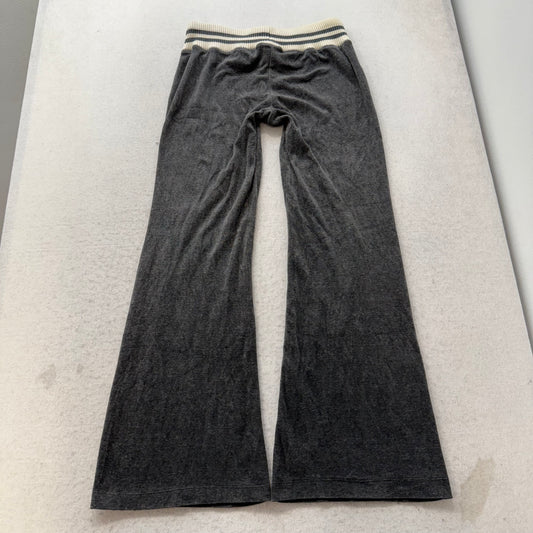 Vtg Juicy Couture Women's Charcoal Velour Flared Track Pant Striped Waist Size S