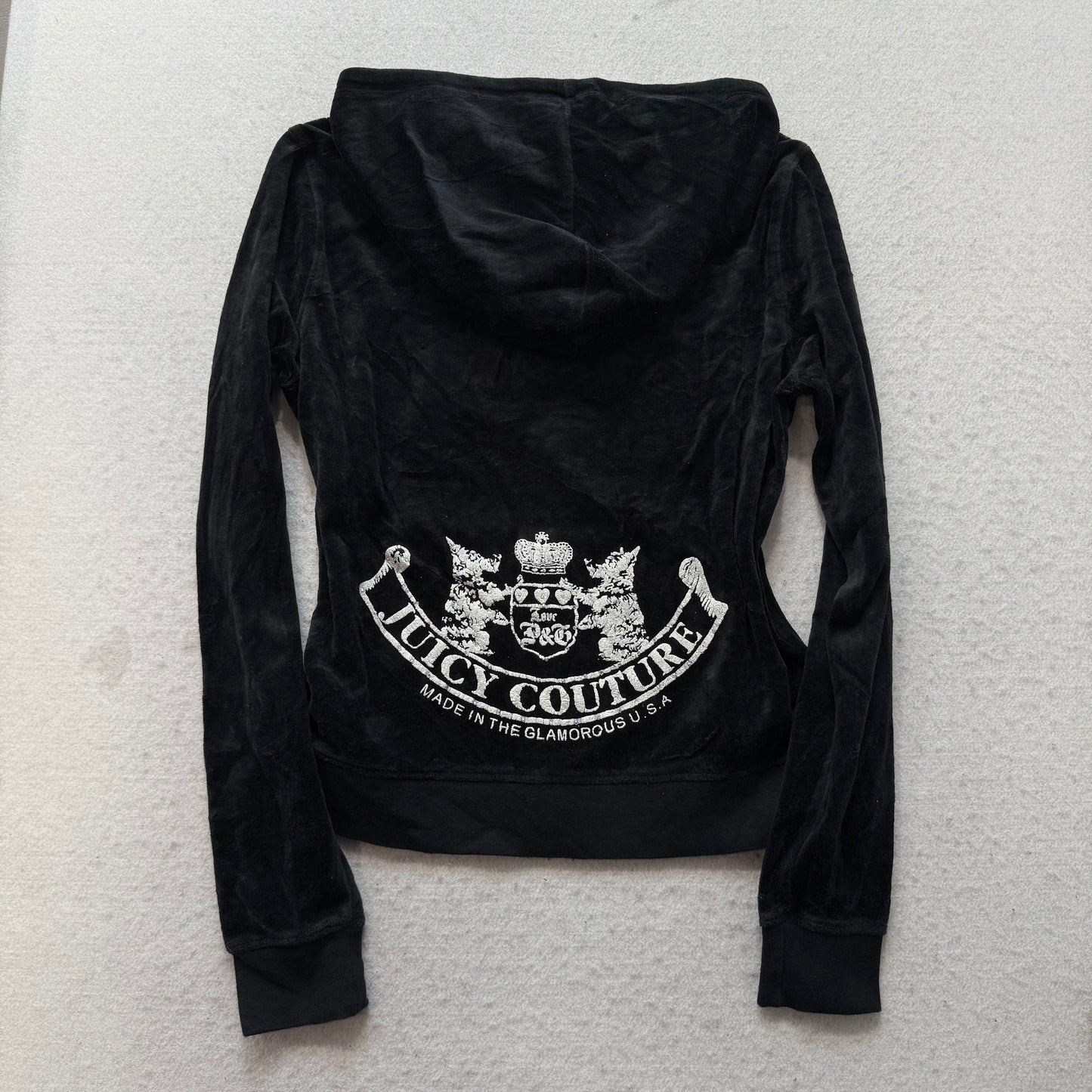 Vtg Juicy Couture Scottie Dogs Black Velour Tracksuit Set Hoodie & Pant Size S