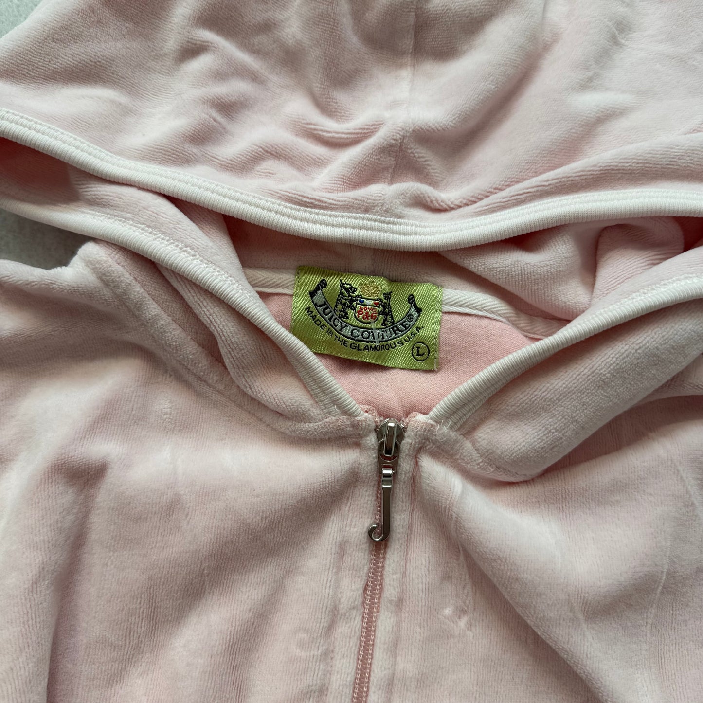 2003 Vintage Juicy Couture Women's Light Pink Velour Zip-Up Hoodie Y2K Size L