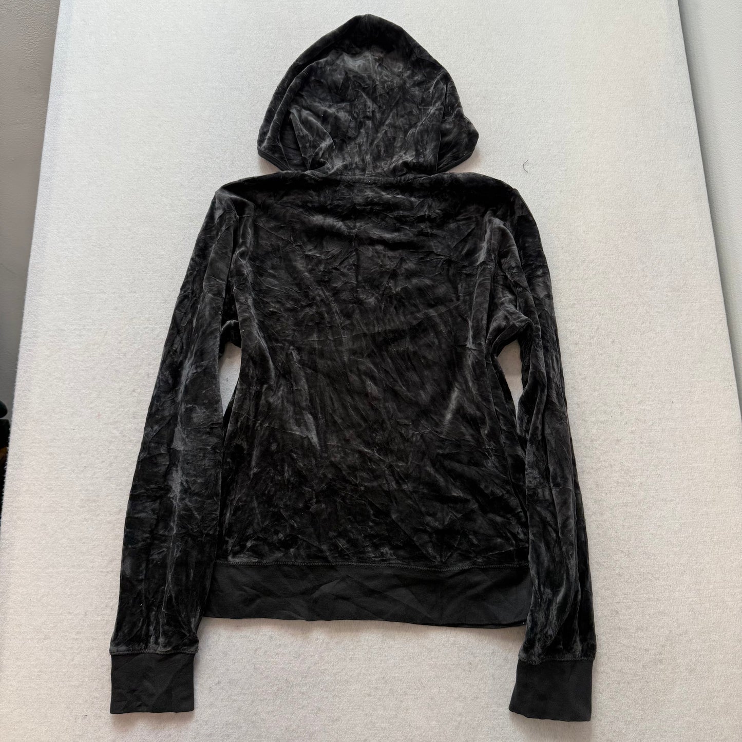 Juicy Couture True Black Velour Tracksuit Set Zip Up Hoodie & Wide Pants Size L