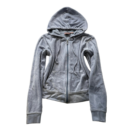 Juicy Couture Women's Grey Velour Zip-Up Hoodie Drawstring Pockets Casual Size M