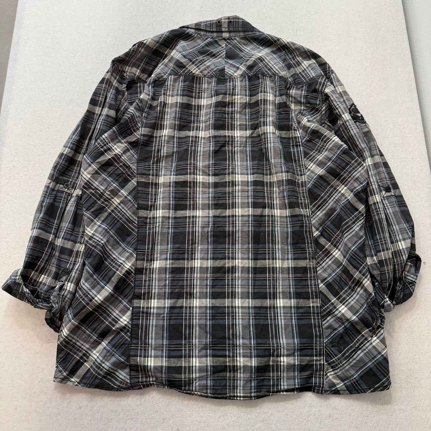 BKE Men's Black Plaid Slim Fit Stretch Shirt Western Pocket Button Up Size XXL