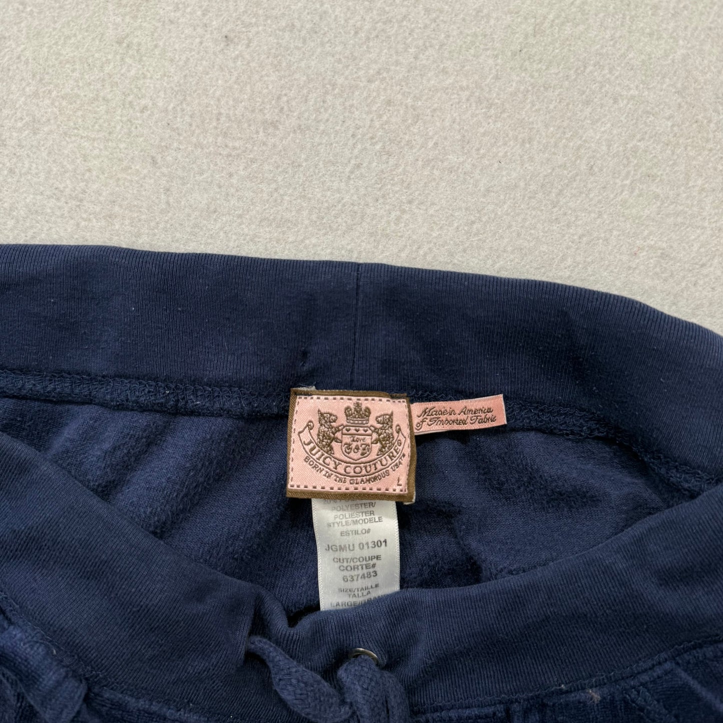 Vintage Juicy Couture Women Navy Velour Flare Track Pant Back Flap Pocket Size L