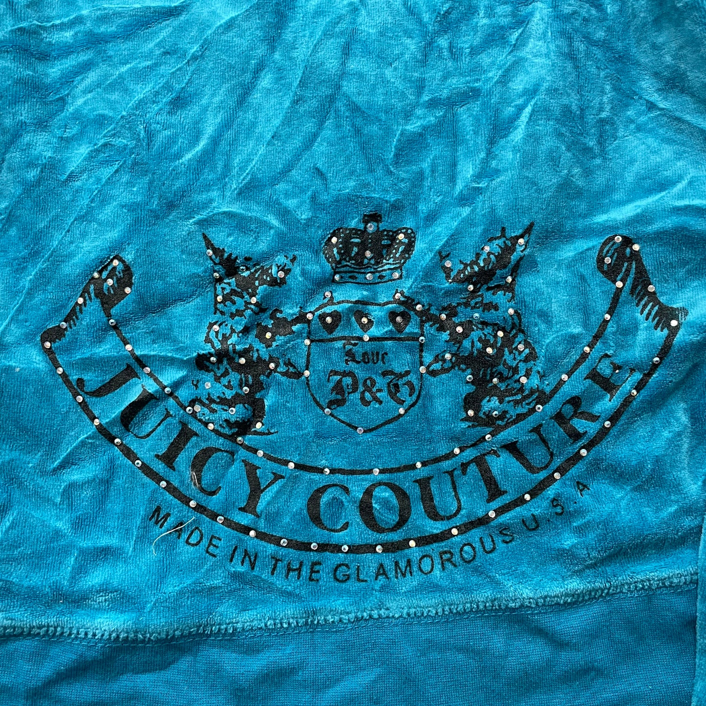 Vintage Juicy Couture Women's Turquoise Velour Zip-Up Hoodie Rhinestones Size L