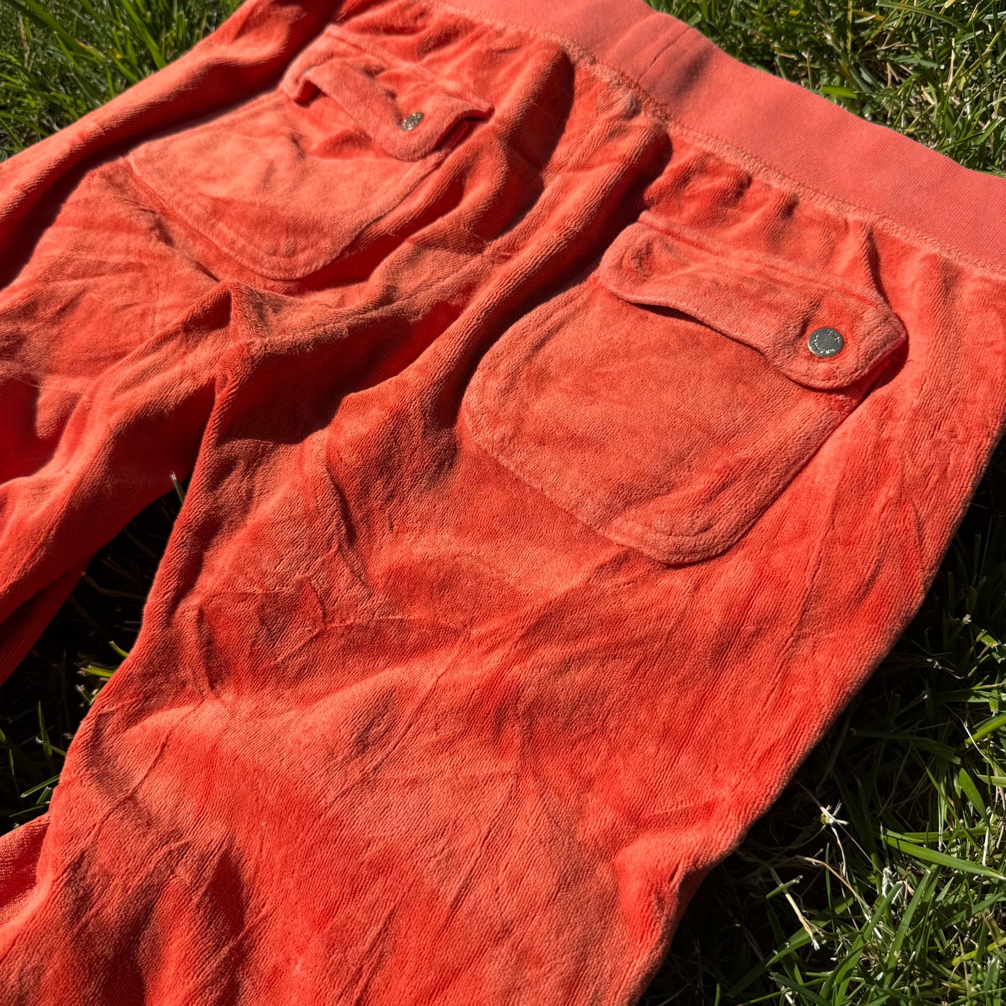 Juicy Couture Womens Coral Velour Flared Leg Track Pant Back Snap Pockets Size S