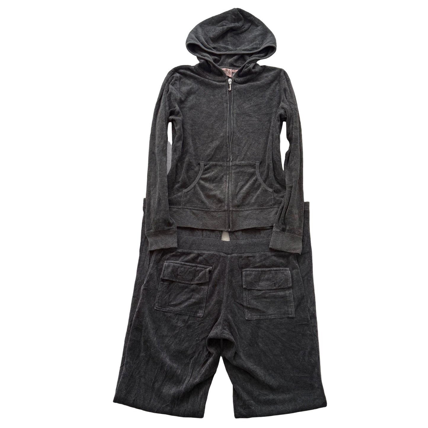 Juicy Couture Women's Charcoal Gray Velour Tracksuit Set Hoodie & Pants Size M