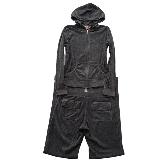 Juicy Couture Women's Charcoal Gray Velour Tracksuit Set Hoodie & Pants Size M