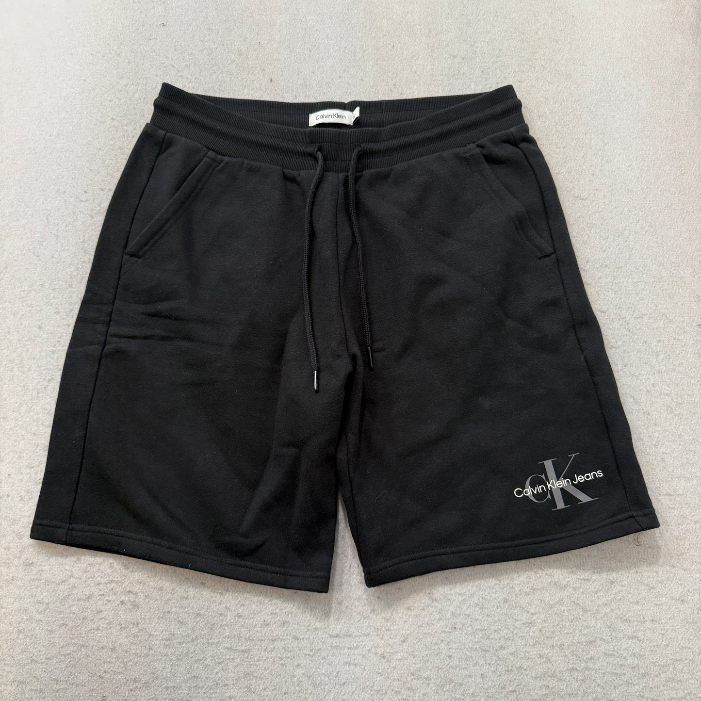 Calvin Klein Mens Black Fleece Sweatshorts Pockets Drawstring Logo Casual Size M