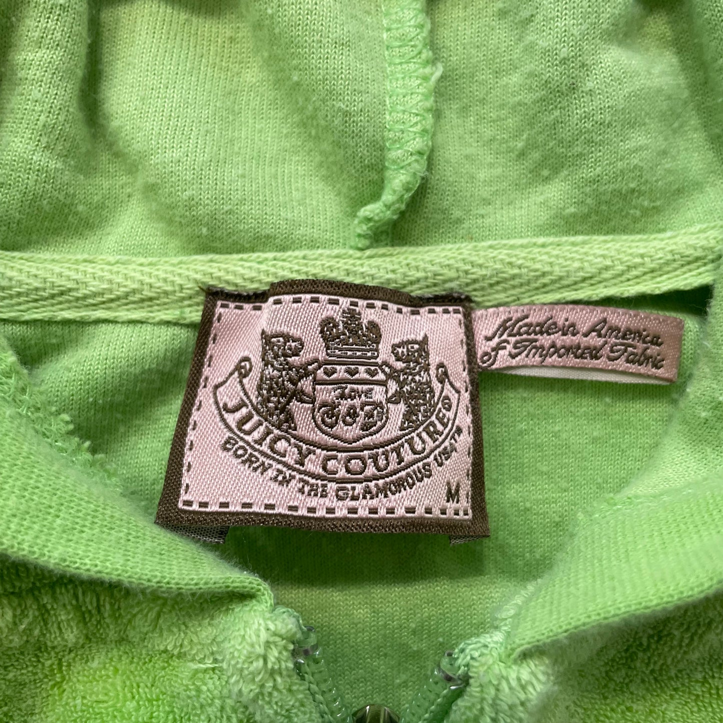 Juicy Couture Women's Lime Green Terry Cloth Zip-Up Hoodie Loungewear Y2k Size M