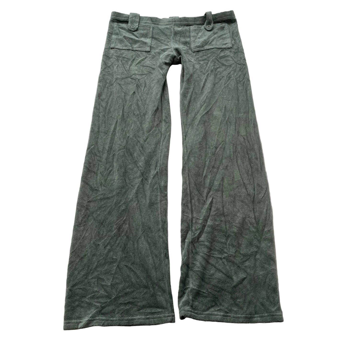 2003 Vintage Juicy Couture Women's Ebony Terry Cloth Track Pants Pockets Size L