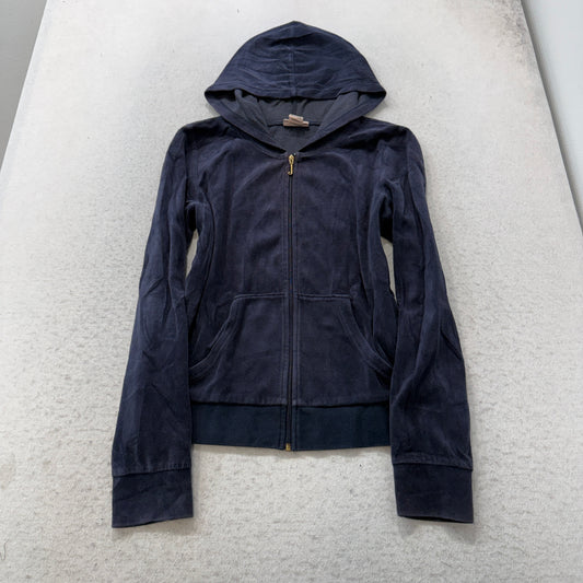 Juicy Couture Women's Navy Blue Velour Tracksuit Set Hoodie & Pants Y2K Size M